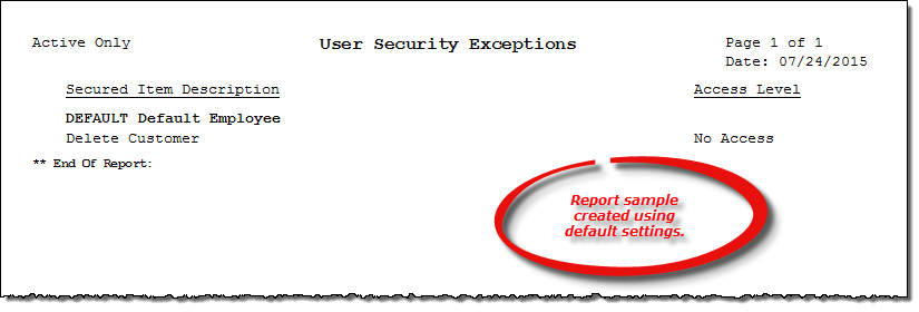 User Security Exceptions report